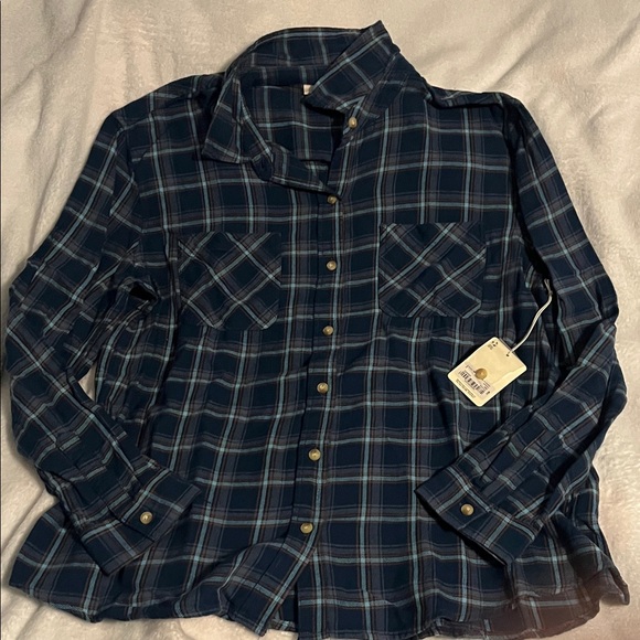 JCPenney Navy Plaid Button-Down Shirt - Picture 1 of 6